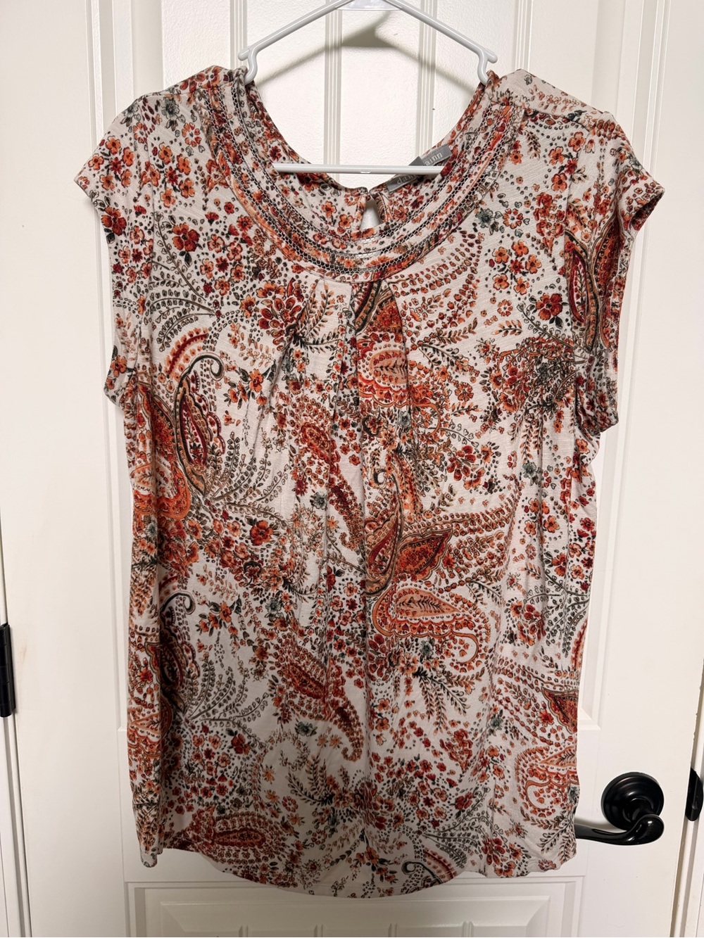 Daniel Rainn Women's Paisley Floral Cap-Sleeve Top - Beige Rust